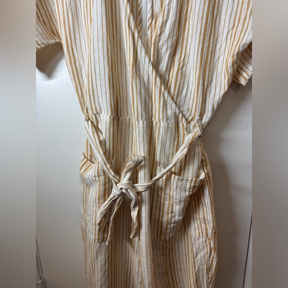 Topshop Linen Cotton Blend Mustard Yellow White Striped Jumpsuit US Size 10 - Picture 5 of 15